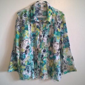 Lightweight Floral Blouse w/3/4 Sleeves